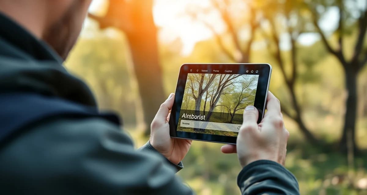 AI photo-to-quote technology for tree service estimating Arborist using smartphone camera to capture tree photo for instant AI-generated service quote estimate