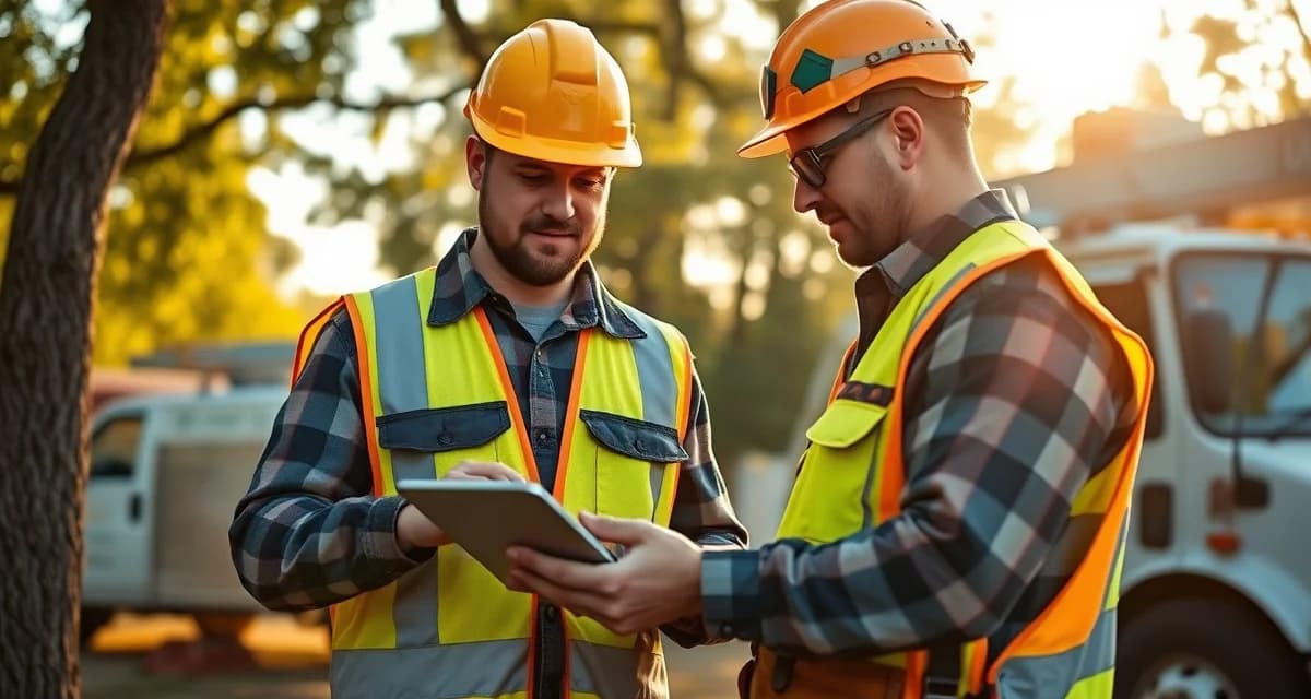 Jobber platform support for tree care companies Arborist reviewing Jobber customer support features on mobile device for tree service business management
