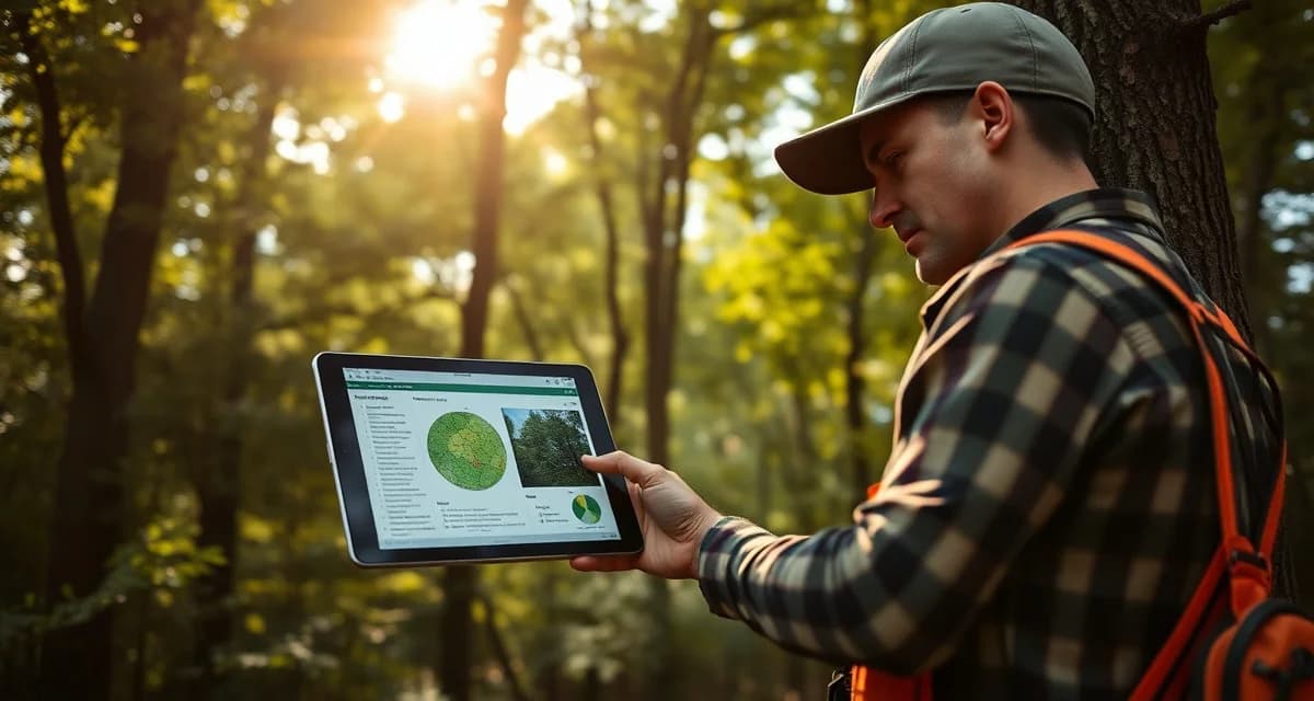 Digital tree management solution for Pennsylvania arborists Arborist using tree service software on tablet to manage Pennsylvania urban forestry operations and stump removal scheduling.