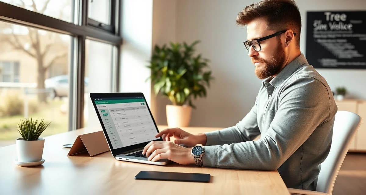 Efficient quoting software streamlines tree service estimates Tree service business owner using quoting software on laptop to generate faster estimates and close more jobs