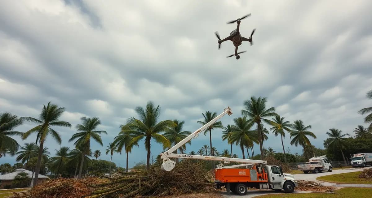 Southeast tree service hurricane season operations management Tree service crew managing hurricane season cleanup operations in Southeast US using specialized equipment and software management systems