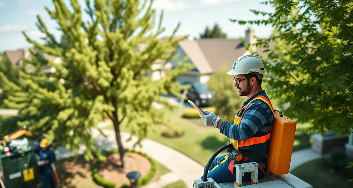 Modern tree service operations with AI technology integration Tree service crew using AI-powered operations technology and mobile management tools for efficient stump removal and arboriculture services in 2026
