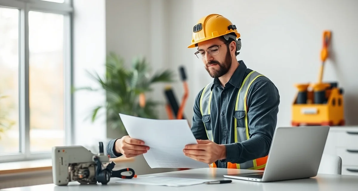 Government RFP response preparation for tree service contractors Tree service business owner reviewing RFP compliance documentation and government contract requirements at desk with professional materials