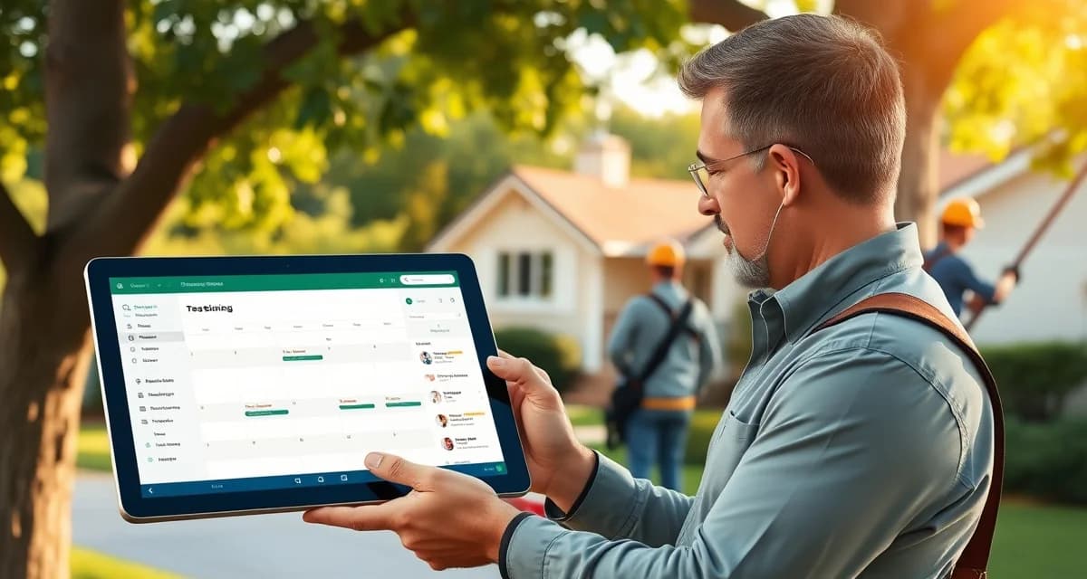 Integrated tree service scheduling platform interface Tree service scheduling software dashboard displaying job management, crew assignments, and calendar integration for arborist companies