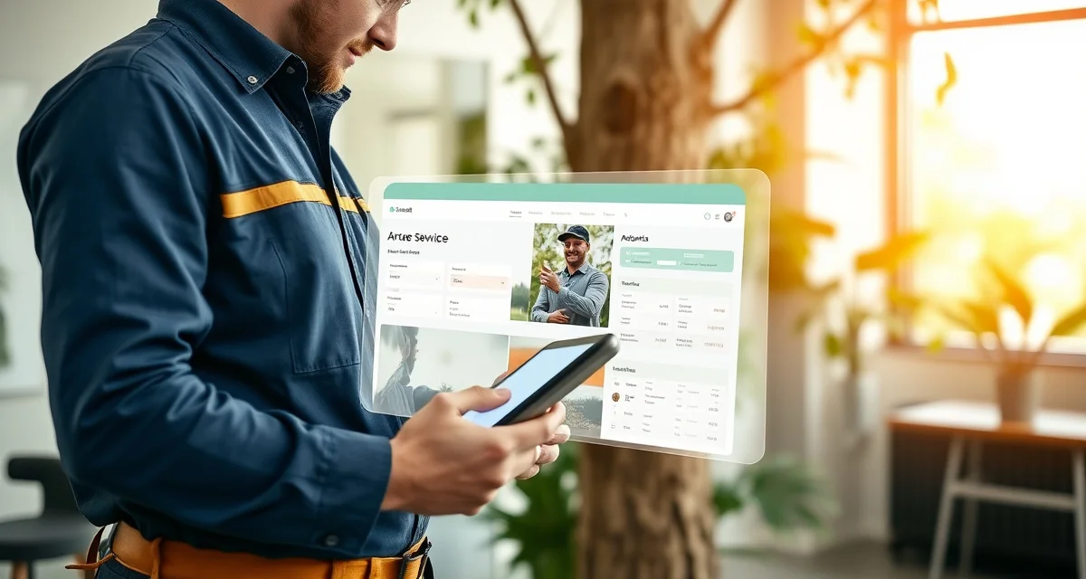 Digital tree service management platform interface Tree service software with customer portal enabling online booking, quote approval, and payment without phone calls
